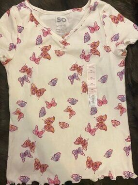 So girls cream butterfly tee NWT L(10-12)